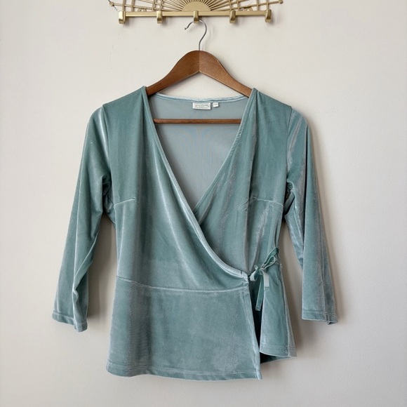 Spartina 449 Cassi Velvet Wrap Top XS Blue Surf - Picture 1 of 8